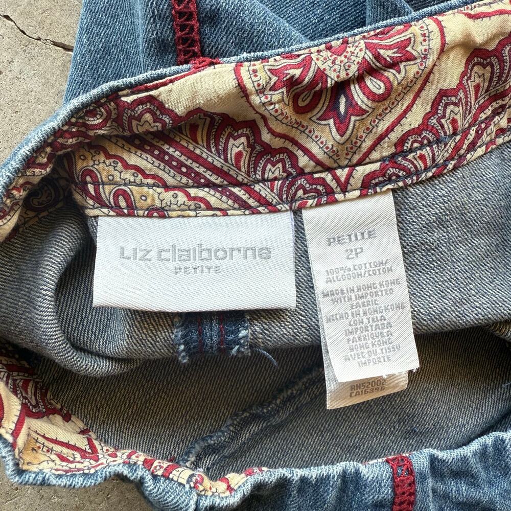 Vtg 1990s Liz Claiborne Denim Skirt Embroidered Accents Womens Size 2 Petite - Picture 5 of 7